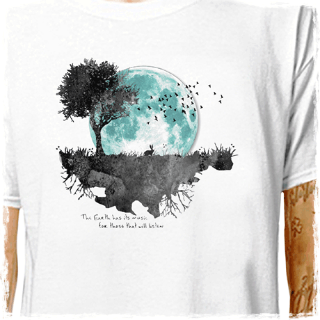 T-Shirt: Moon Gazing Rabbit (The Earth Has Its Music) LazyCarrot